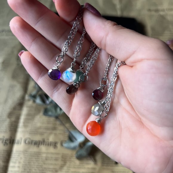 Dainty Teardrop Gemstone Necklace - Picture 8 of 14